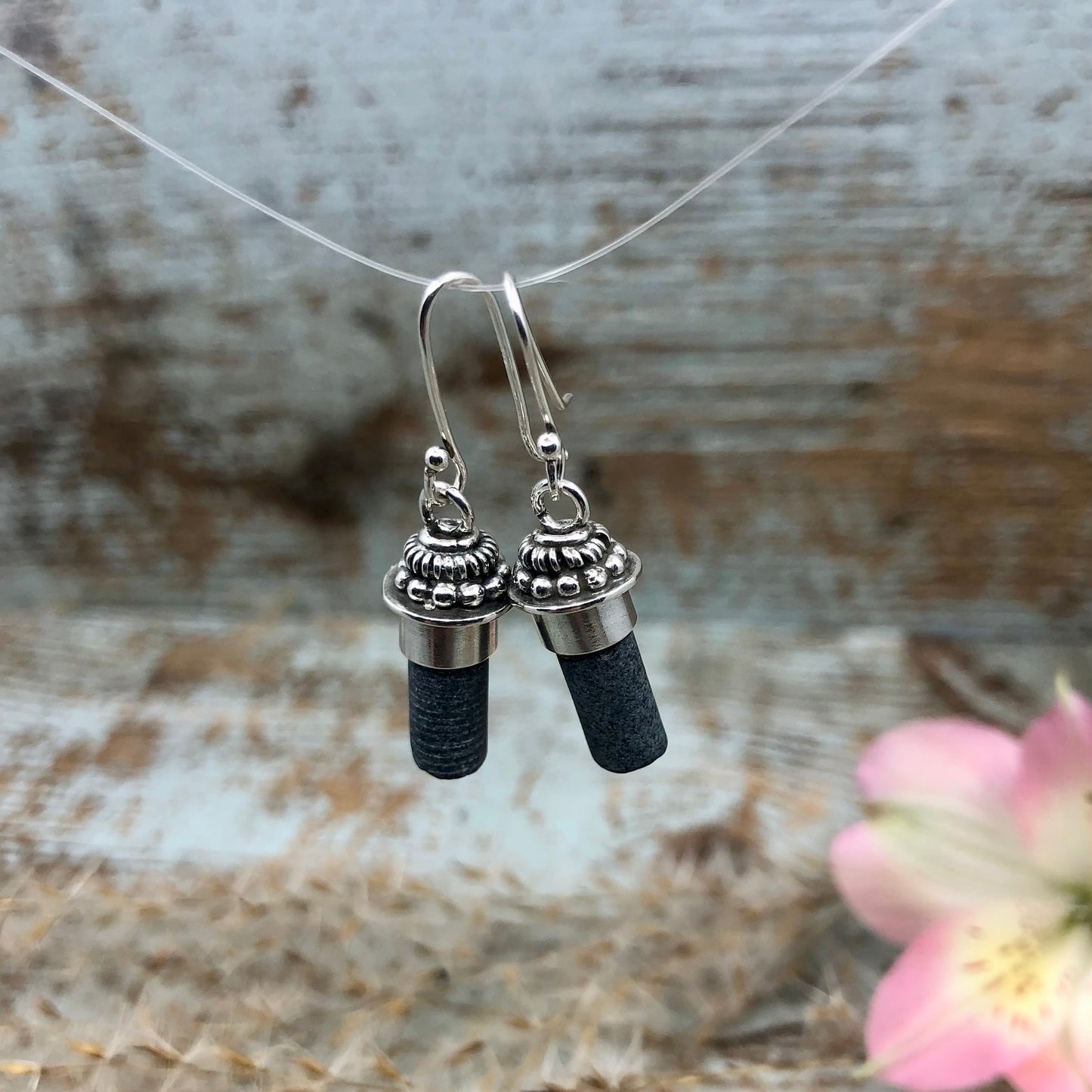 Cylindrical Beach Stone Drop Earrings