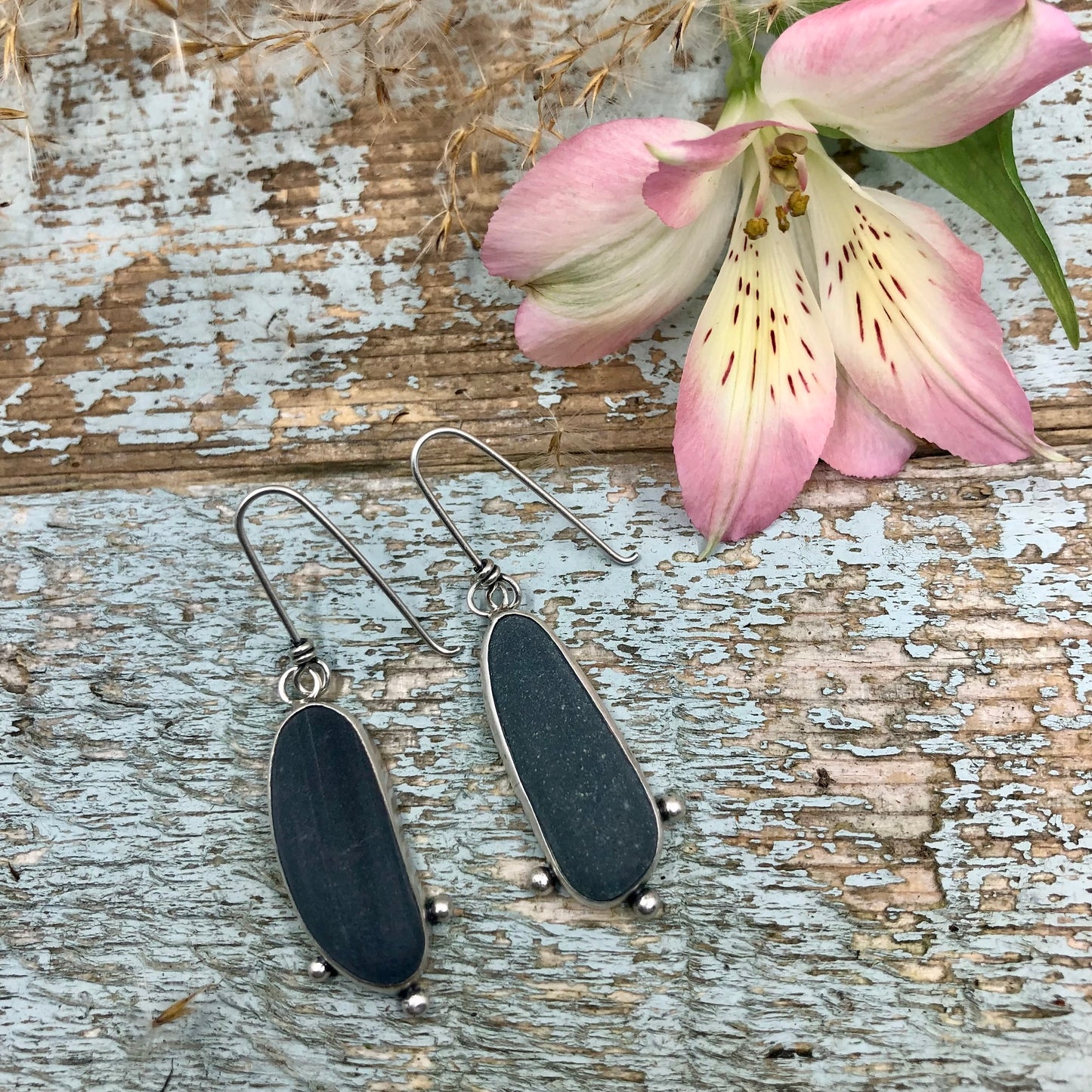 Oblong Beach Stone Earrings