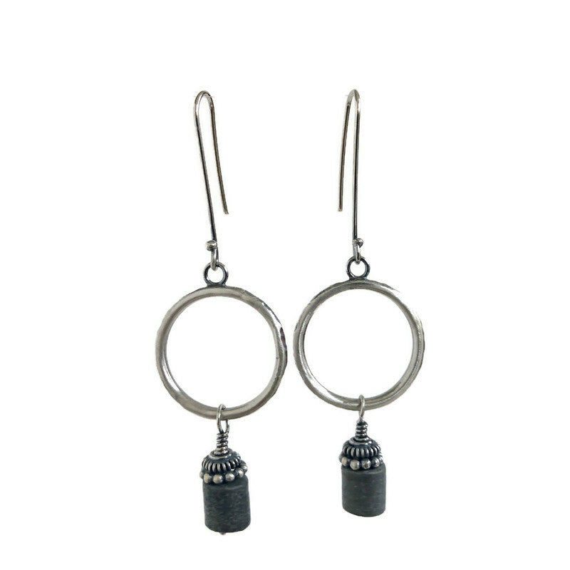 Hoop Earrings with Bali Bead Drop