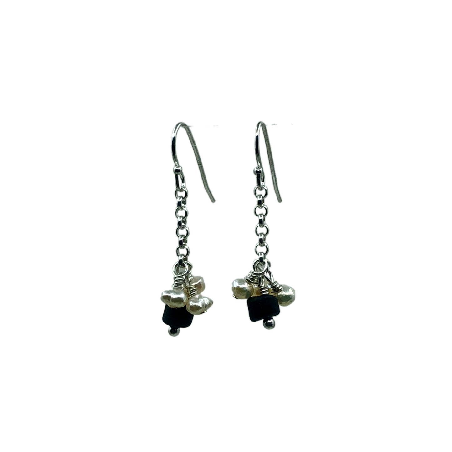 Dainty Drop Earring with Beach Stone Bead and Natural Pearls