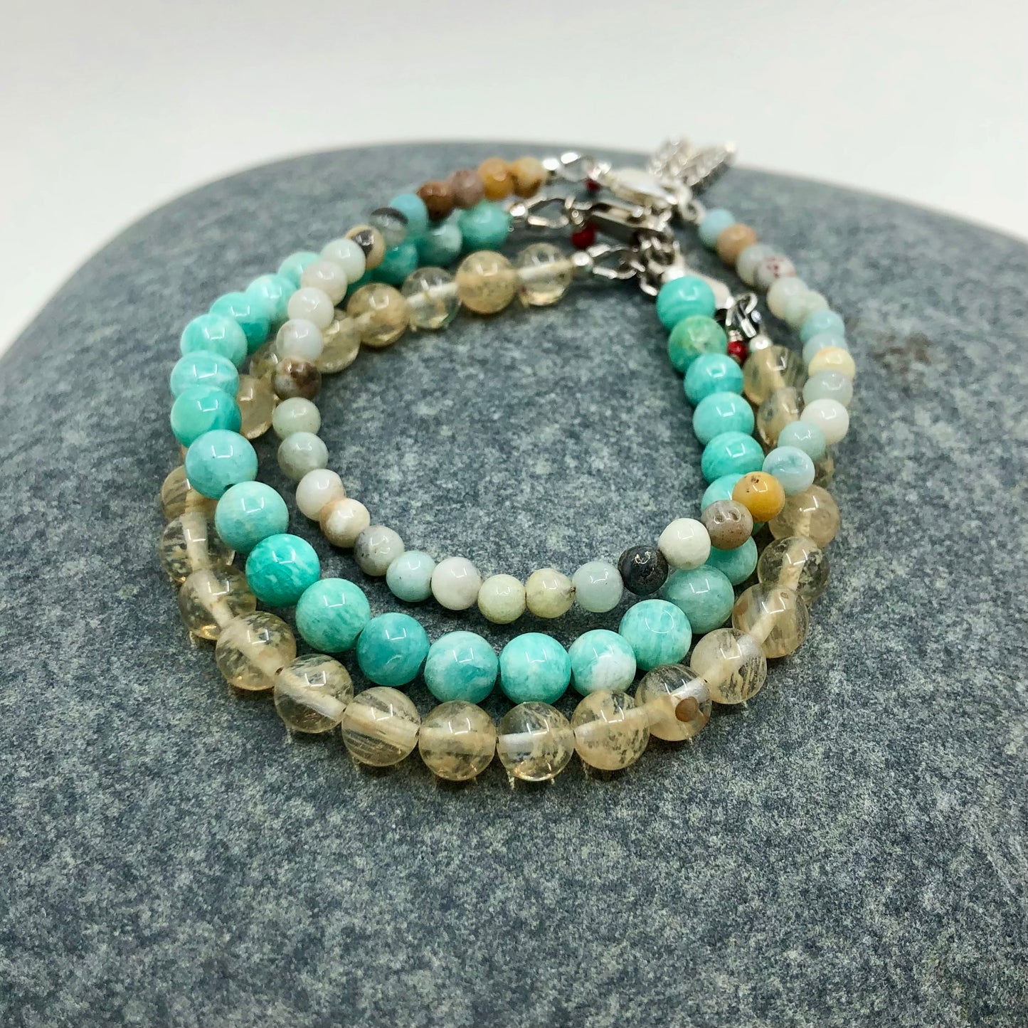 6mm Handcrafted Gemstone Beaded Bracelets with Sterling Silver Clasp