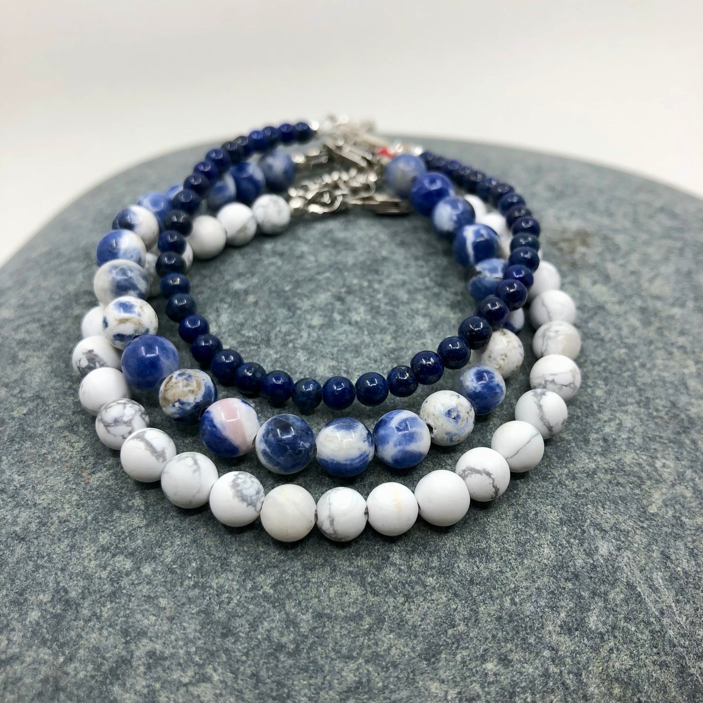 6mm Handcrafted Gemstone Beaded Bracelets with Sterling Silver Clasp