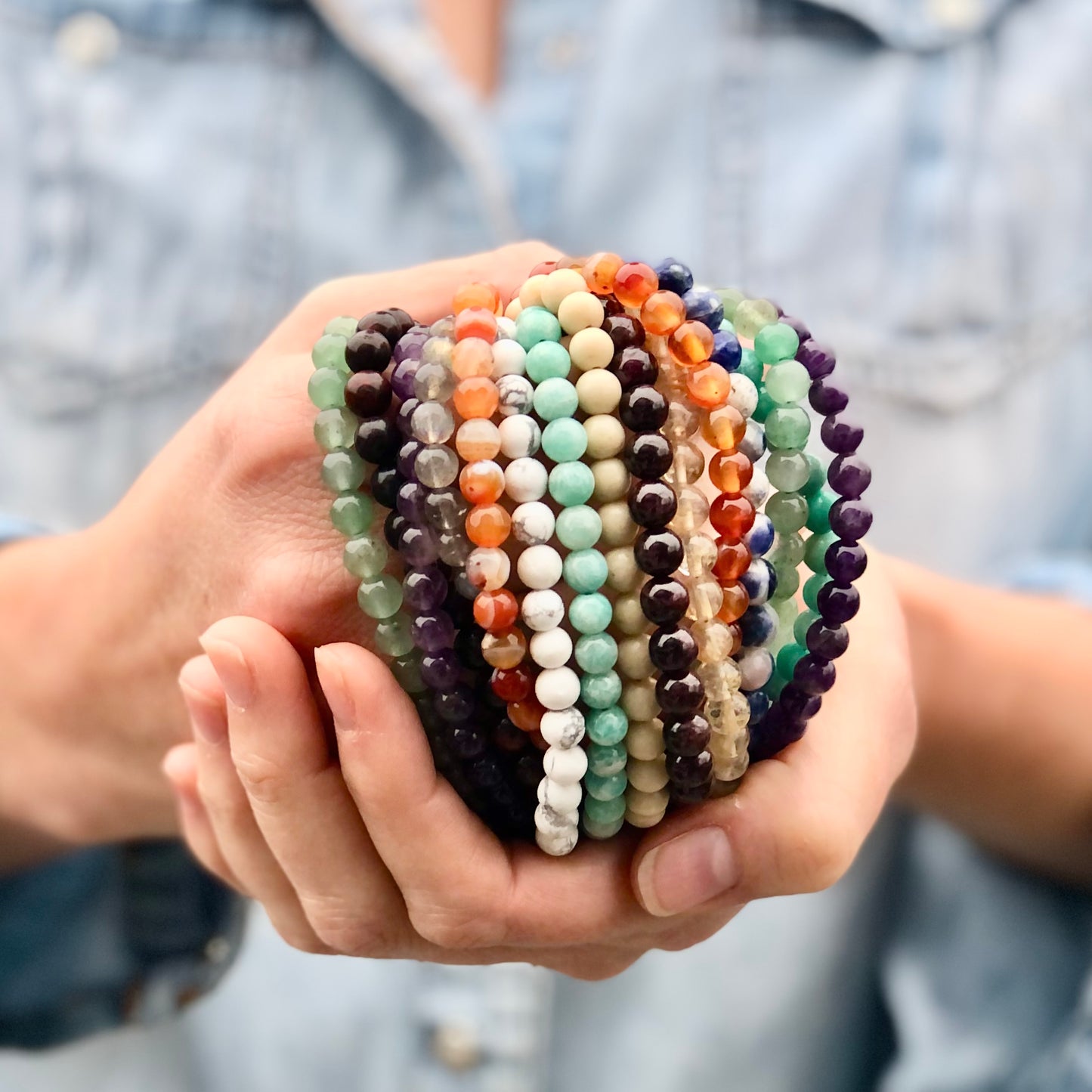 6mm Handcrafted Gemstone Beaded Bracelets with Sterling Silver Clasp