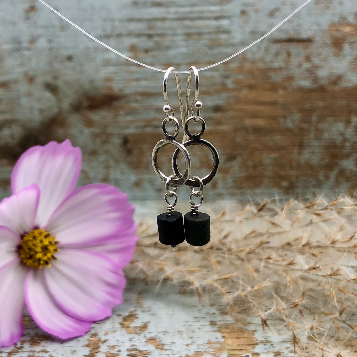 Dainty Loop with Beach Stone Beaded Drop