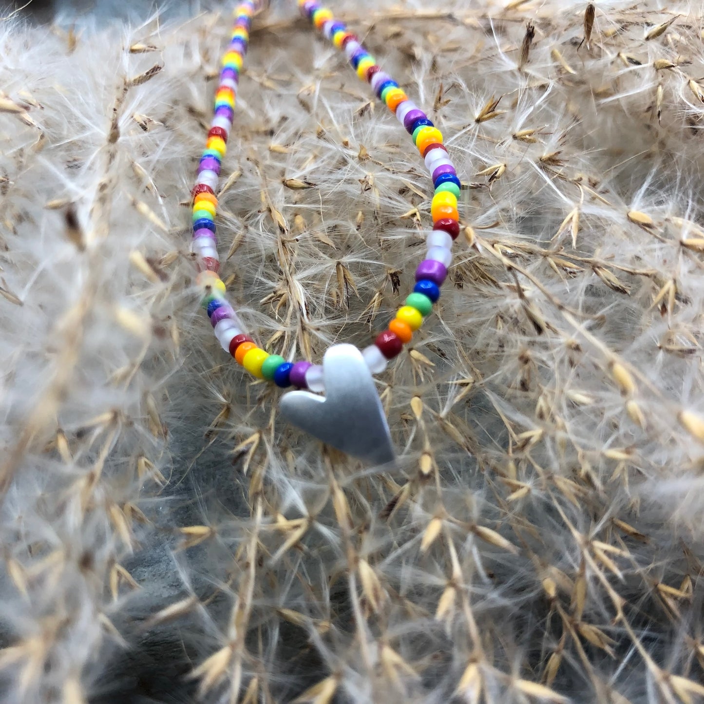 Pride Seed Bead Necklace With Sterling Silver Heart Pendant