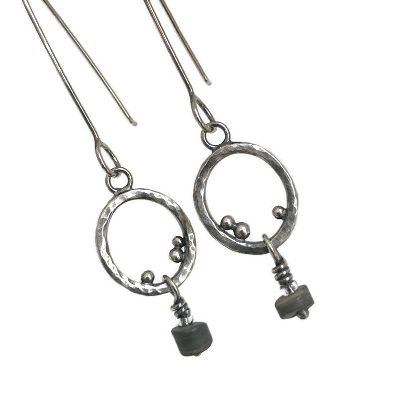 Oval Hoop Earrings with Dainty Beaded Drop