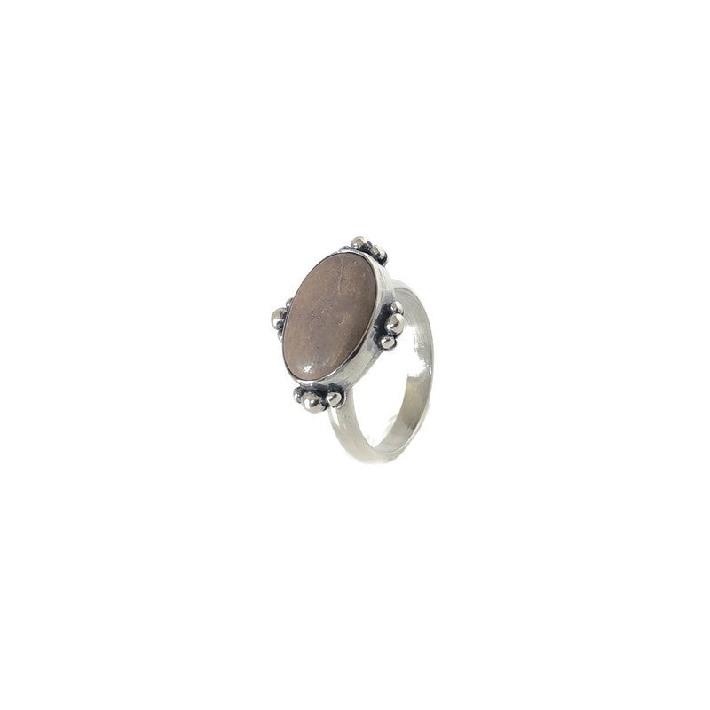 Sterling Silver Ring with Oval Beach Stone