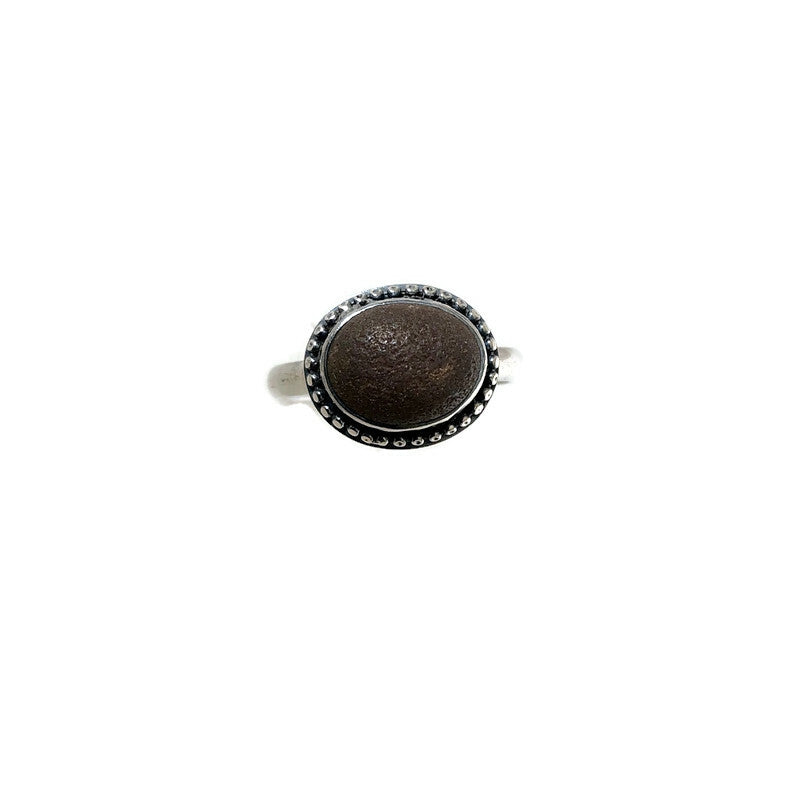 Sterling Silver, Brown Beach Stone & Tiny Granulation Ring