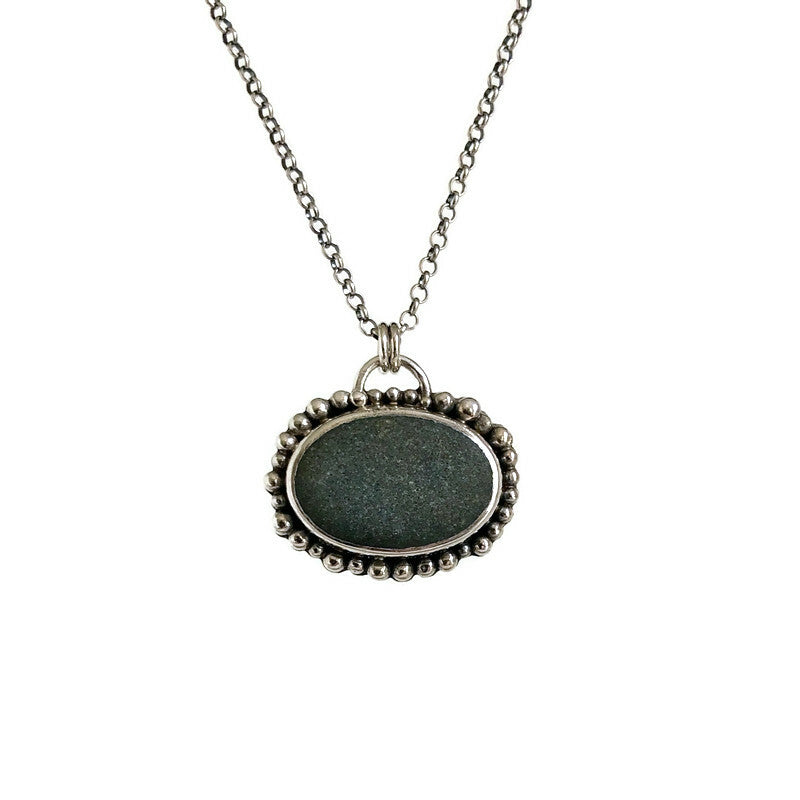 Sterling Silver & Oval Beach Stone Pendant (med)