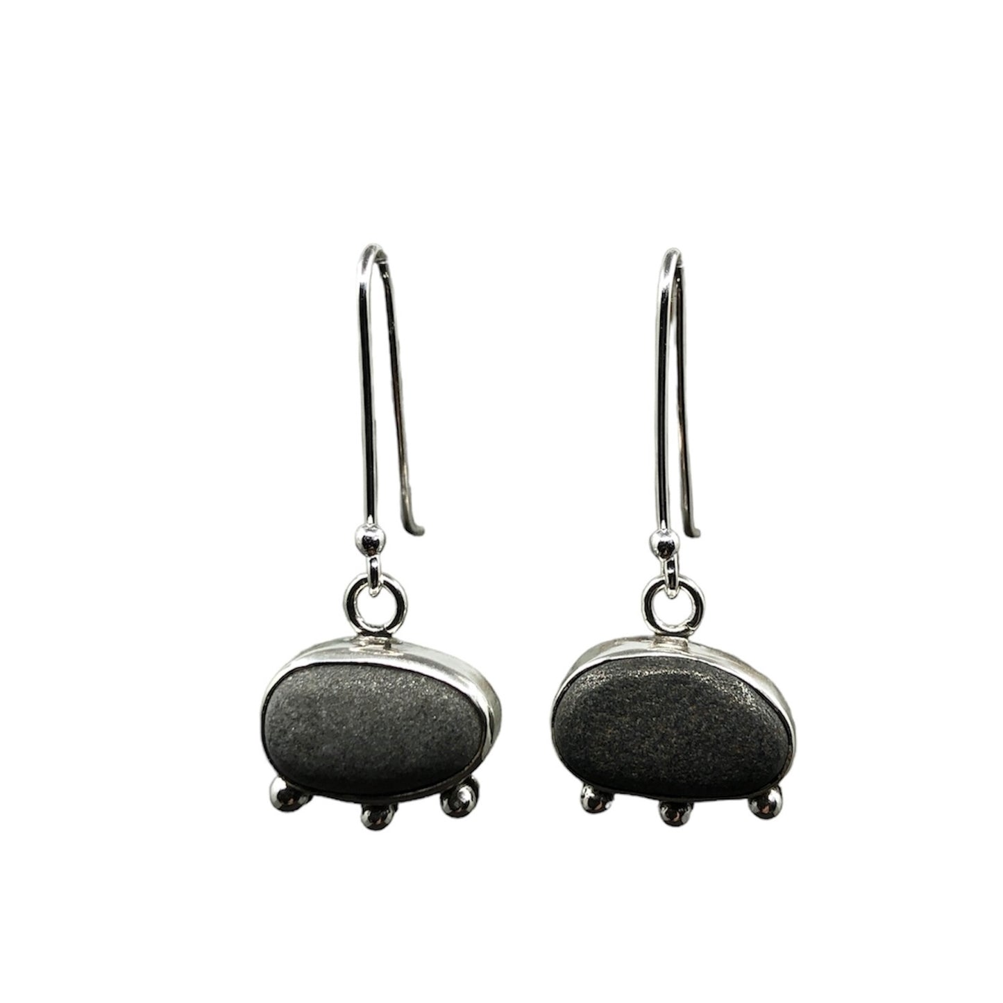 Simple Beach Stone Earrings with Granule Trio Detailing