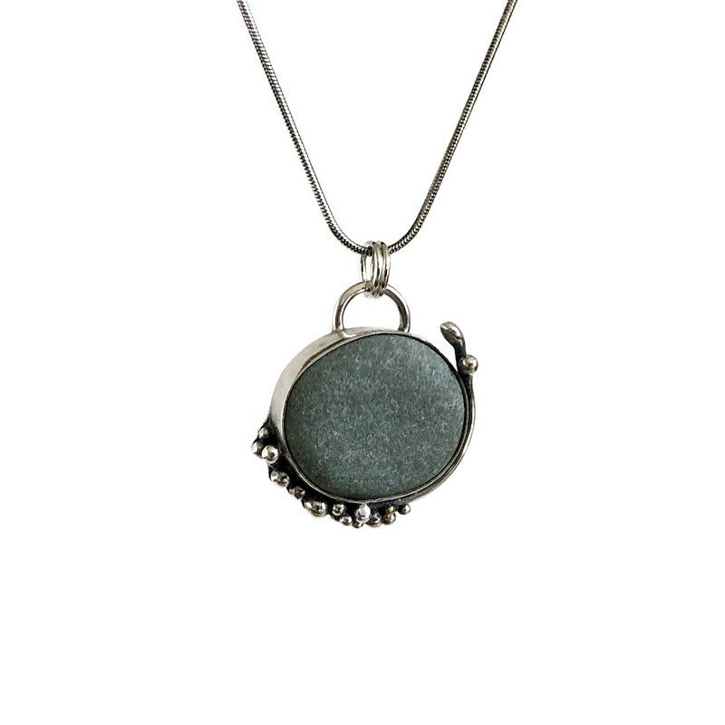 Whimsical Sterling Silver and Beach Stone Pendant