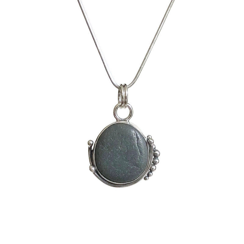 Whimsical Sterling Silver and Beach Stone Pendant II