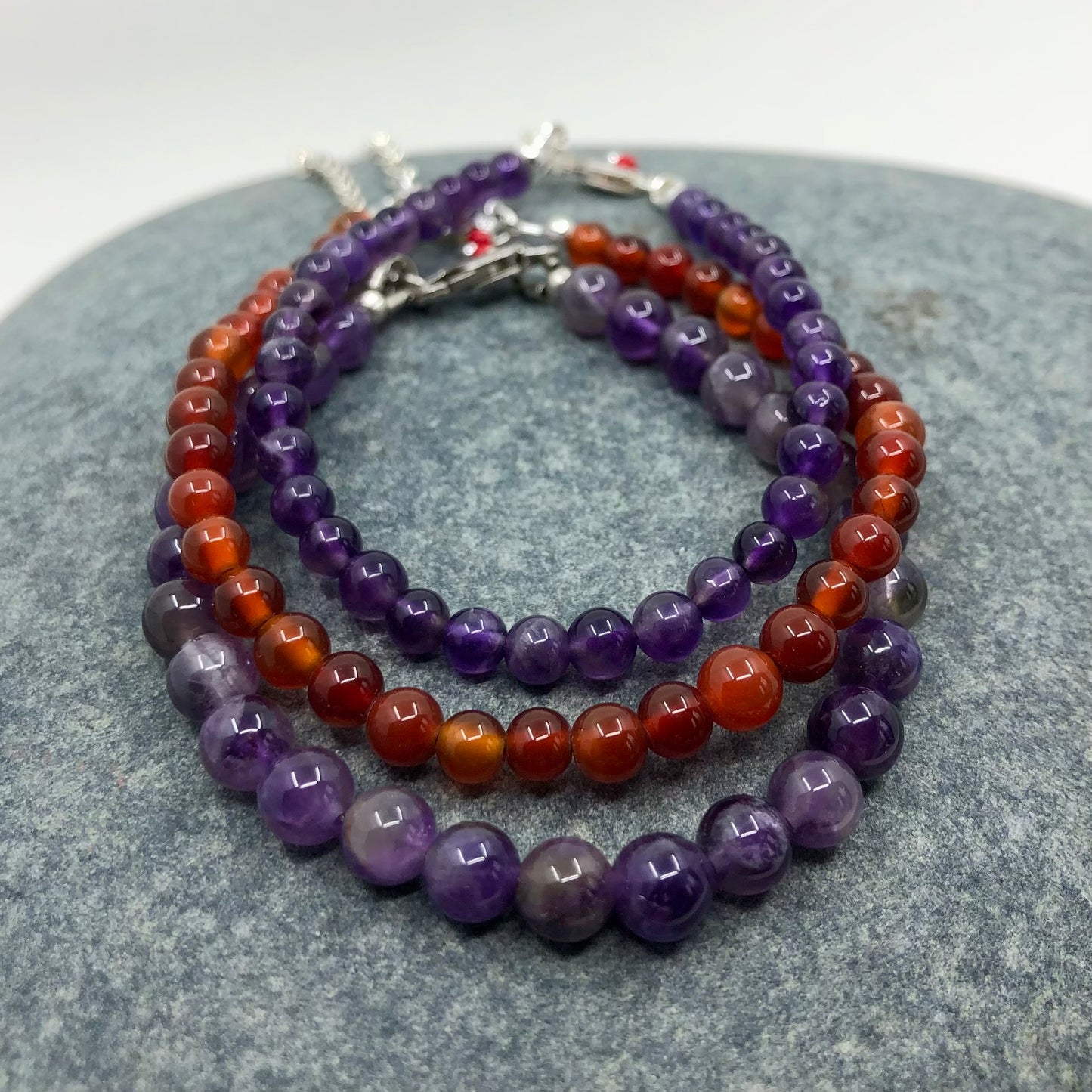6mm Handcrafted Gemstone Beaded Bracelets with Sterling Silver Clasp