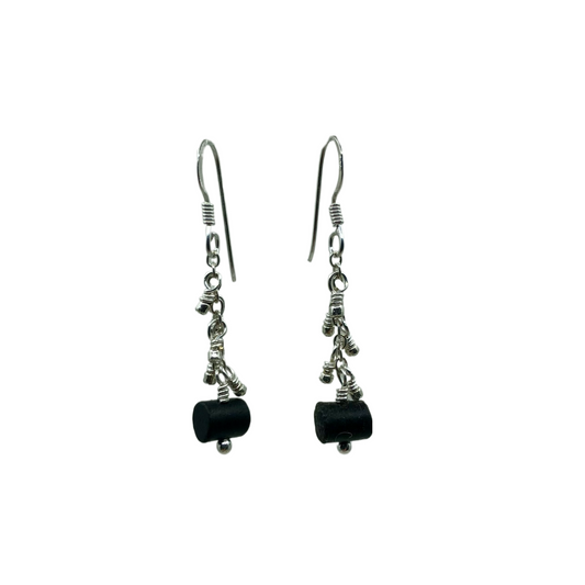 Dainty Beaded Drop Earring with 'Timbit' Beach Stone*