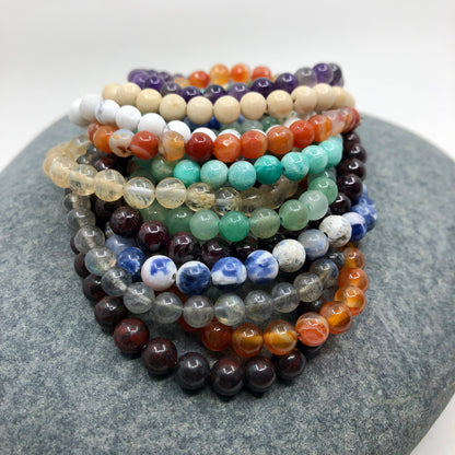 6mm Handcrafted Gemstone Beaded Bracelets with Sterling Silver Clasp