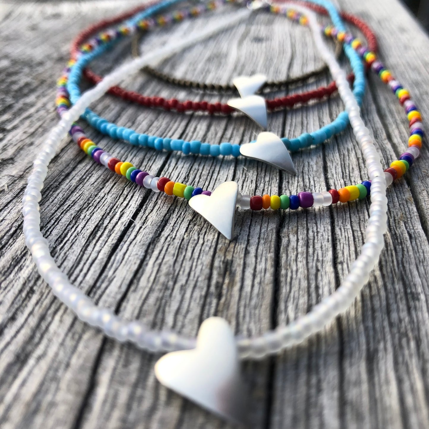 Turquoise Seed Bead Necklace With Sterling Silver Heart Pendant