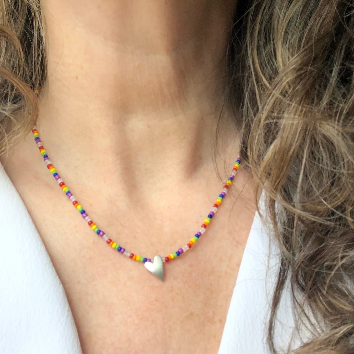 Pride Seed Bead Necklace With Sterling Silver Heart Pendant