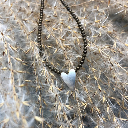Brass Seed Bead Necklace With Sterling Silver Heart Pendant