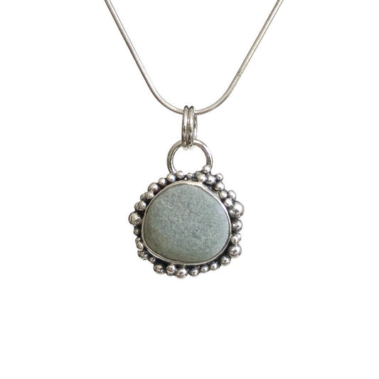 Small Sterling Silver and Beach Stone Pendant with Granulation