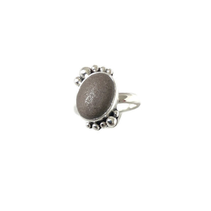 Sterling Silver Ring with Beach Stone & Granulation Detail