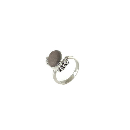 Sterling Silver Ring with Beach Stone & Granulation Detail