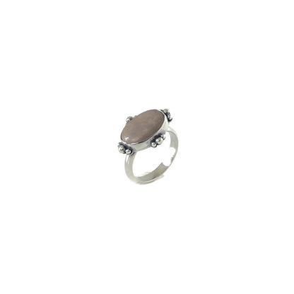 Sterling Silver Ring with Oval Beach Stone