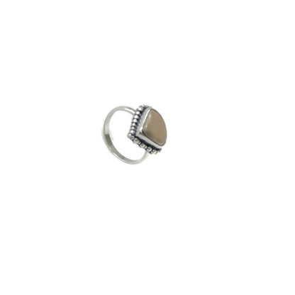 Sterling Silver Ring with Triangular Beach Stone & Granulation Detail