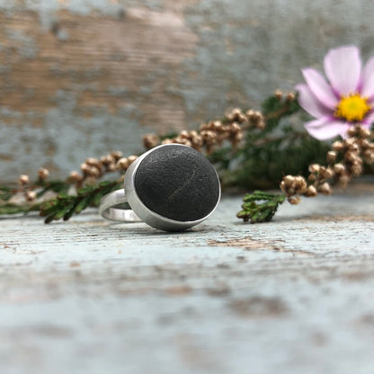 Simple Sterling Silver & Beach Stone Ring