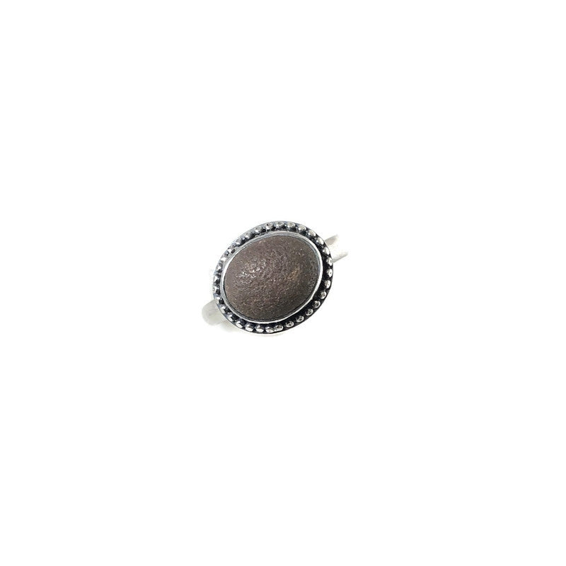 Sterling Silver, Brown Beach Stone & Tiny Granulation Ring
