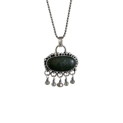 Chandelier Sterling Silver & Oval Beach Stone Pendant with Labradorite