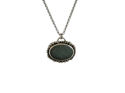 Sterling Silver & Oval Beach Stone Pendant (med)