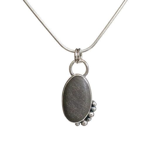 Sterling Silver and Oval Beach Stone Pendant with Granulation