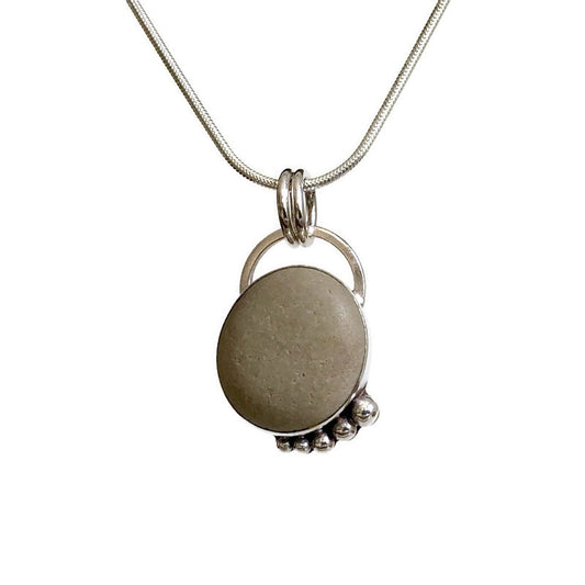 Sterling Silver and Smooth Beach Stone Pendant