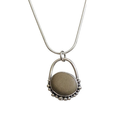 Sterling Silver and Smooth Beach Stone Pendant with Granulation