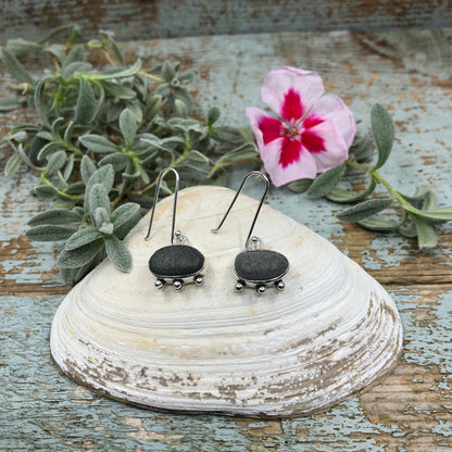 Simple Beach Stone Earrings with Granule Trio Detailing