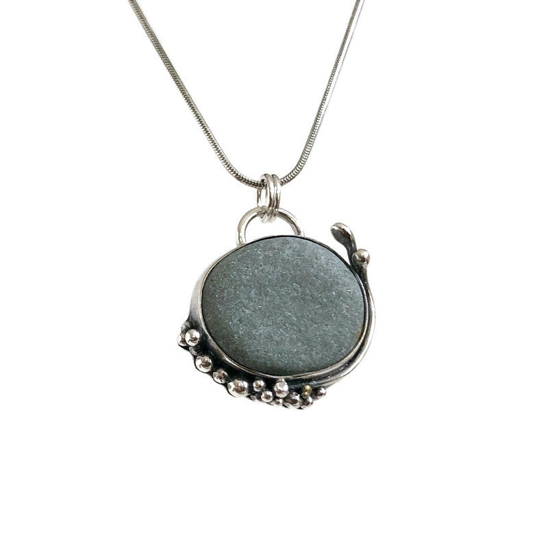 Whimsical Sterling Silver and Beach Stone Pendant